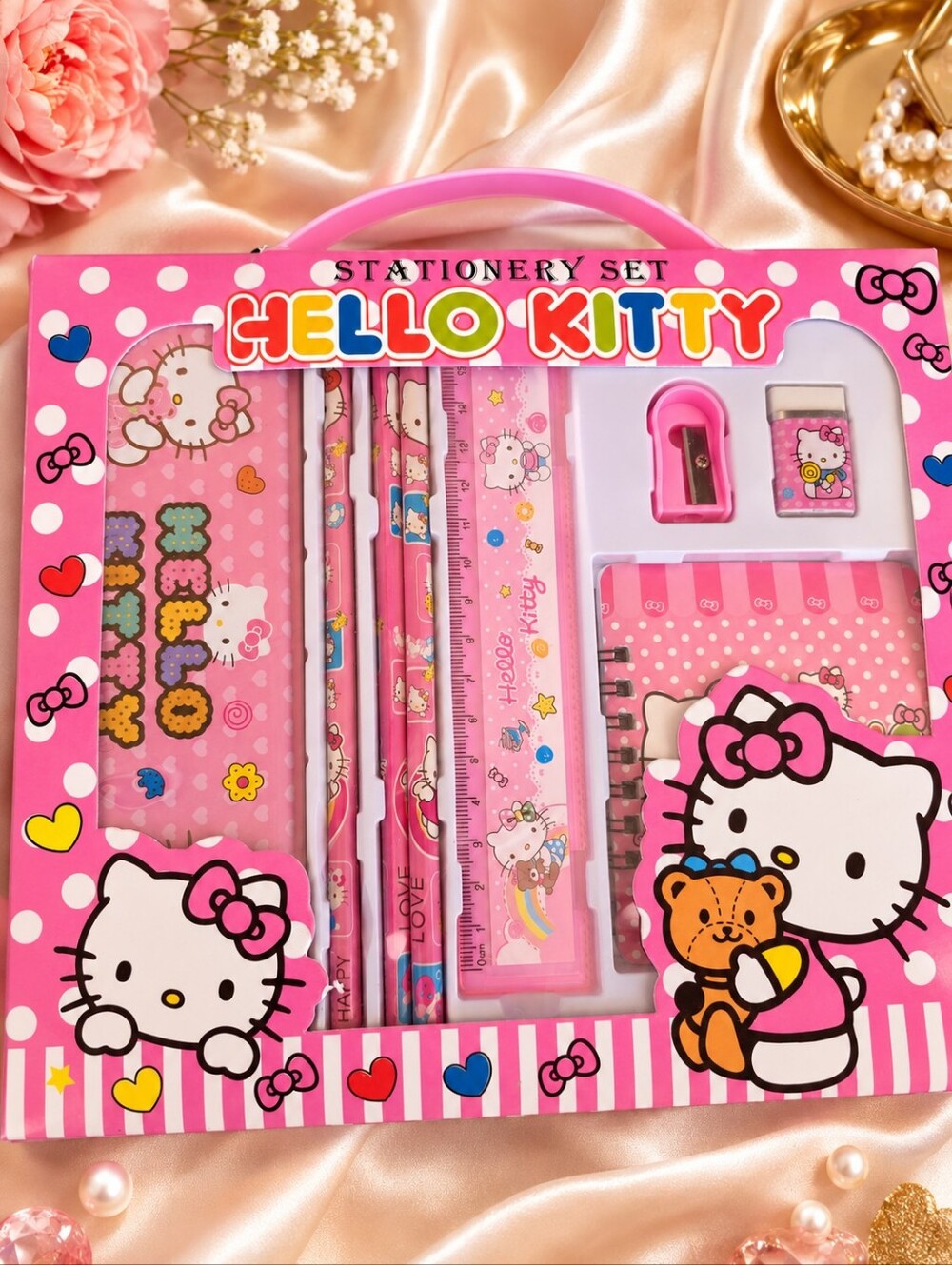Hello Kitty Pink Stationery Set with Accents of White and Yellow